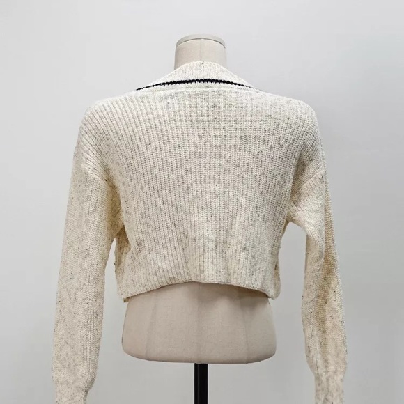 Sweater knit cream womens button short long sleeve top French style - Picture 6 of 7